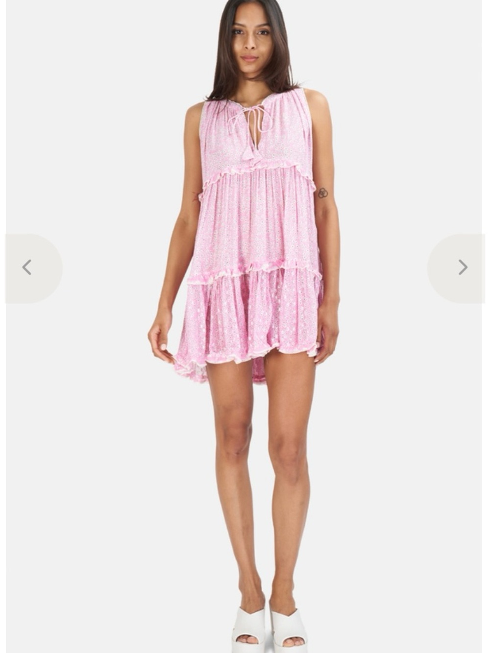 Sunday Saint Tropez Pink Sleeveless Tiered Mini Dress with Tie Neck viscose